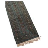 LL - Vintage Pakistan Hand Woven Green Patterned Runner Rug