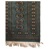LL - Vintage Pakistan Hand Woven Green Patterned Runner Rug