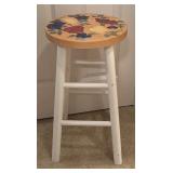 LL - Hand-Painted Wood Stool with Fruit Motif