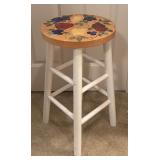 LL - Hand-Painted Wood Stool with Fruit Motif