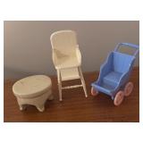 LL - Vintage Doll Furniture and Accessories Collection with Kitchen and Living Room Pieces