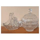 LL - Vintage Crystal Basket Bowl and Lidded Covered Dish