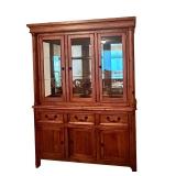 LL - Wooden Glass-Front China Hutch with Drawers and Cabinets