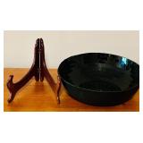 LL - Black Mosaic Glass Bowl with Wood Stand