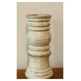 LL - Pair of 14-Inch Distressed Wood Pedestal Candle Holders