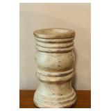 LL - Pair of 14-Inch Distressed Wood Pedestal Candle Holders