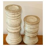 LL - Pair of 14-Inch Distressed Wood Pedestal Candle Holders