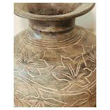 LL - Antique Style 13-Inch Carved Pottery Vase with Floral Motif