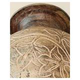 LL - Antique Style 13-Inch Carved Pottery Vase with Floral Motif
