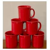 LL - Set of 6 Fiesta Red Ceramic Coffee Mugs