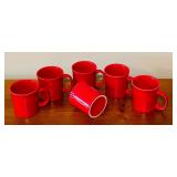 LL - Set of 6 Fiesta Red Ceramic Coffee Mugs