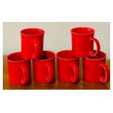 LL - Set of 6 Fiesta Red Ceramic Coffee Mugs