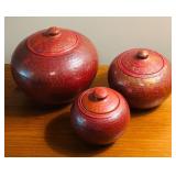 LL - Set of 3 Hand-Hammered Red Metal Jars with Lids, Made in Mexico