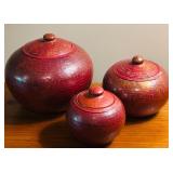 LL - Set of 3 Hand-Hammered Red Metal Jars with Lids, Made in Mexico