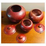 LL - Set of 3 Hand-Hammered Red Metal Jars with Lids, Made in Mexico