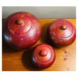 LL - Set of 3 Hand-Hammered Red Metal Jars with Lids, Made in Mexico