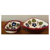 LL - Paula Esty Handpainted Ceramic Bowl and Dish Set with Floral Design