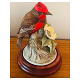 LL - Andrea by Sadek Vermilion Flycatcher Porcelain Figurine with Wooden Base, 6 Inch