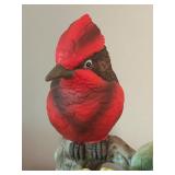 LL - Andrea by Sadek Vermilion Flycatcher Porcelain Figurine with Wooden Base, 6 Inch