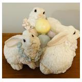 LL - Spring Bunny Trio Figurine with Floral Garlands and Eggs Decor