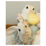 LL - Spring Bunny Trio Figurine with Floral Garlands and Eggs Decor