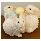 LL - Spring Bunny Trio Figurine with Floral Garlands and Eggs Decor