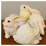 LL - Spring Bunny Trio Figurine with Floral Garlands and Eggs Decor