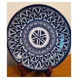 LL - Set of 3 Hand-Painted Mexican Pottery Pieces - 10 inch Plates and Lidded Jar