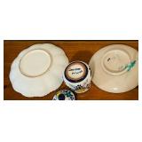 LL - Set of 3 Hand-Painted Mexican Pottery Pieces - 10 inch Plates and Lidded Jar