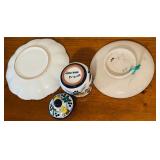 LL - Set of 3 Hand-Painted Mexican Pottery Pieces - 10 inch Plates and Lidded Jar