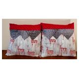 LL - Set of 2 Holiday Throw Pillows Red Gray Reindeer 16x16 Inch