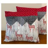 LL - Set of 2 Holiday Throw Pillows Red Gray Reindeer 16x16 Inch