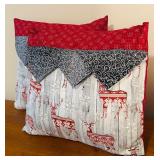 LL - Set of 2 Holiday Throw Pillows Red Gray Reindeer 16x16 Inch