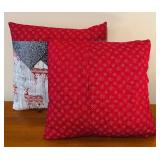 LL - Set of 2 Holiday Throw Pillows Red Gray Reindeer 16x16 Inch