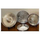 LL - Set of 4 Ornate Silverplate Serving Trays, Largest 12 Inches, Mixed Makers