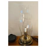 LL - Decorative Tabletop Set with 18-Inch Glass Candle Holder, Brass Lamp, Tray with Holiday Arrangement, and Pottery Vase