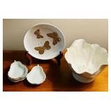 LL - Ceramic Tableware Lot with Italian Butterfly Plate, Fluted Bowl, and Set of 5 Pear Shaped Dishes