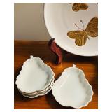 LL - Ceramic Tableware Lot with Italian Butterfly Plate, Fluted Bowl, and Set of 5 Pear Shaped Dishes