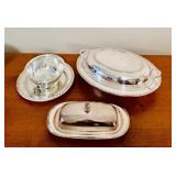 LL - Vintage Silver Plate Serving Set with Trays, Covered Dish, Compote, and Butter Dish