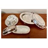 LL - Vintage Silver Plate Serving Set with Trays, Covered Dish, Compote, and Butter Dish