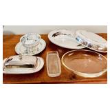 LL - Vintage Silver Plate Serving Set with Trays, Covered Dish, Compote, and Butter Dish