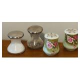 LL - Two Sets of Salt and Pepper Shakers - 2 Vintage Porcelain Floral and 2 Glass with Metal Tops