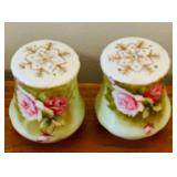 LL - Two Sets of Salt and Pepper Shakers - 2 Vintage Porcelain Floral and 2 Glass with Metal Tops