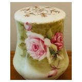 LL - Two Sets of Salt and Pepper Shakers - 2 Vintage Porcelain Floral and 2 Glass with Metal Tops