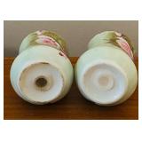 LL - Two Sets of Salt and Pepper Shakers - 2 Vintage Porcelain Floral and 2 Glass with Metal Tops