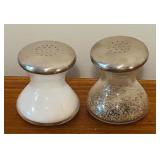 LL - Two Sets of Salt and Pepper Shakers - 2 Vintage Porcelain Floral and 2 Glass with Metal Tops