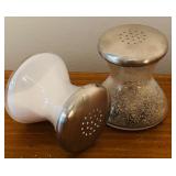 LL - Two Sets of Salt and Pepper Shakers - 2 Vintage Porcelain Floral and 2 Glass with Metal Tops