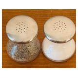 LL - Two Sets of Salt and Pepper Shakers - 2 Vintage Porcelain Floral and 2 Glass with Metal Tops