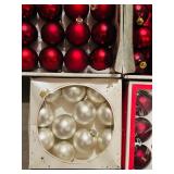 LL - Collection of Red and White Christmas Ornaments Assorted Sizes