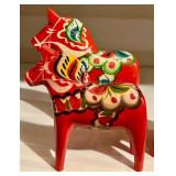 LL - Set of 7 Swedish Red Dala Horses Hand Painted Wooden Figures